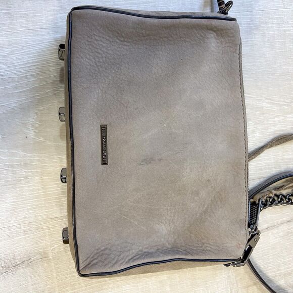 Rebecca Minkoff Avery Gray Tan Leather Suede Zip Crossbody Shoulder Bag Clutch - Picture 6 of 12